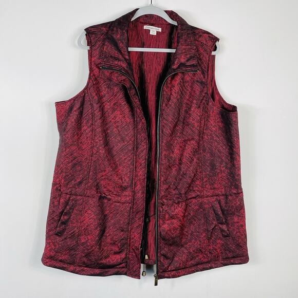 Coldwater Creek Jackets & Blazers - Coldwater Creek Size XL Printed Textured Full Zip Vest Jacket Red